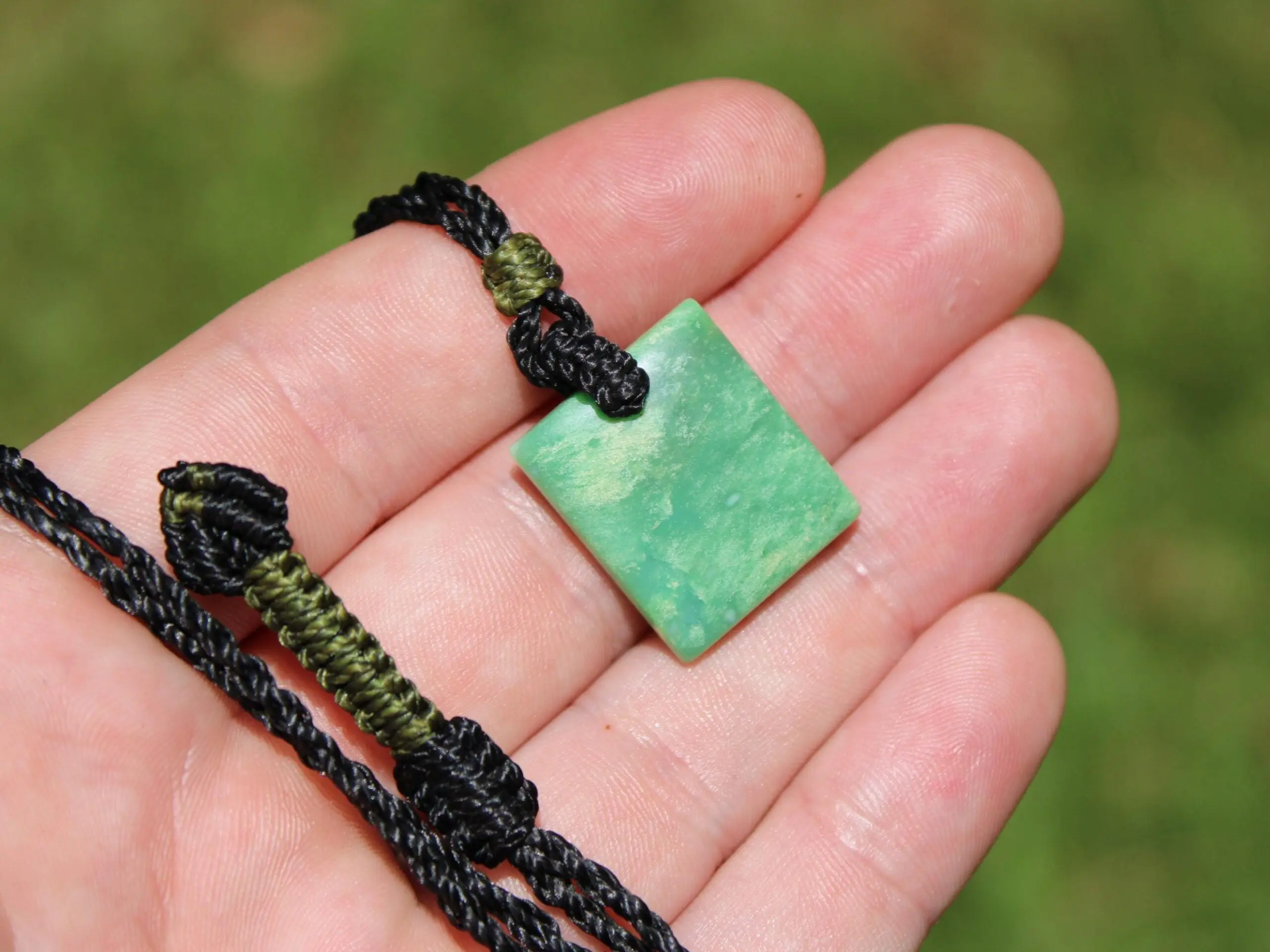 Australian Chrysoprase Necklace, Chrysoprase Pendant, Australian made Macrame Cord, Beaded crystal healing jewelry, gift for her him