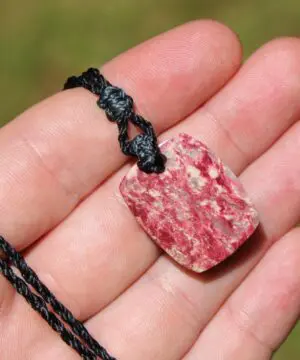 Australian Thulite Necklace, Pink Crystal Talisman, Australian Handmade Tropical Cord, beachy beach jewelry, summer jewelry, surfer necklace