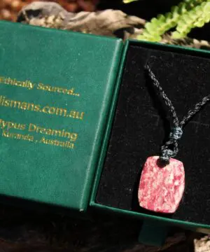 Australian Thulite Necklace, Pink Crystal Talisman, Australian Handmade Tropical Cord, beachy beach jewelry, summer jewelry, surfer necklace