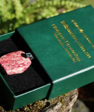 Australian Thulite Necklace, Pink Crystal Talisman, Australian Handmade Tropical Cord, beachy beach jewelry, summer jewelry, surfer necklace