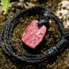 Australian Thulite Necklace, Pink Crystal Talisman, Australian Handmade Tropical Cord, beachy beach jewelry, summer jewelry, surfer necklace