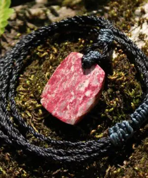 Australian Thulite Necklace, Pink Crystal Talisman, Australian Handmade Tropical Cord, beachy beach jewelry, summer jewelry, surfer necklace