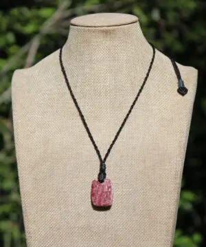 Australian Thulite Necklace, Pink Crystal Talisman, Australian Handmade Tropical Cord, beachy beach jewelry, summer jewelry, surfer necklace