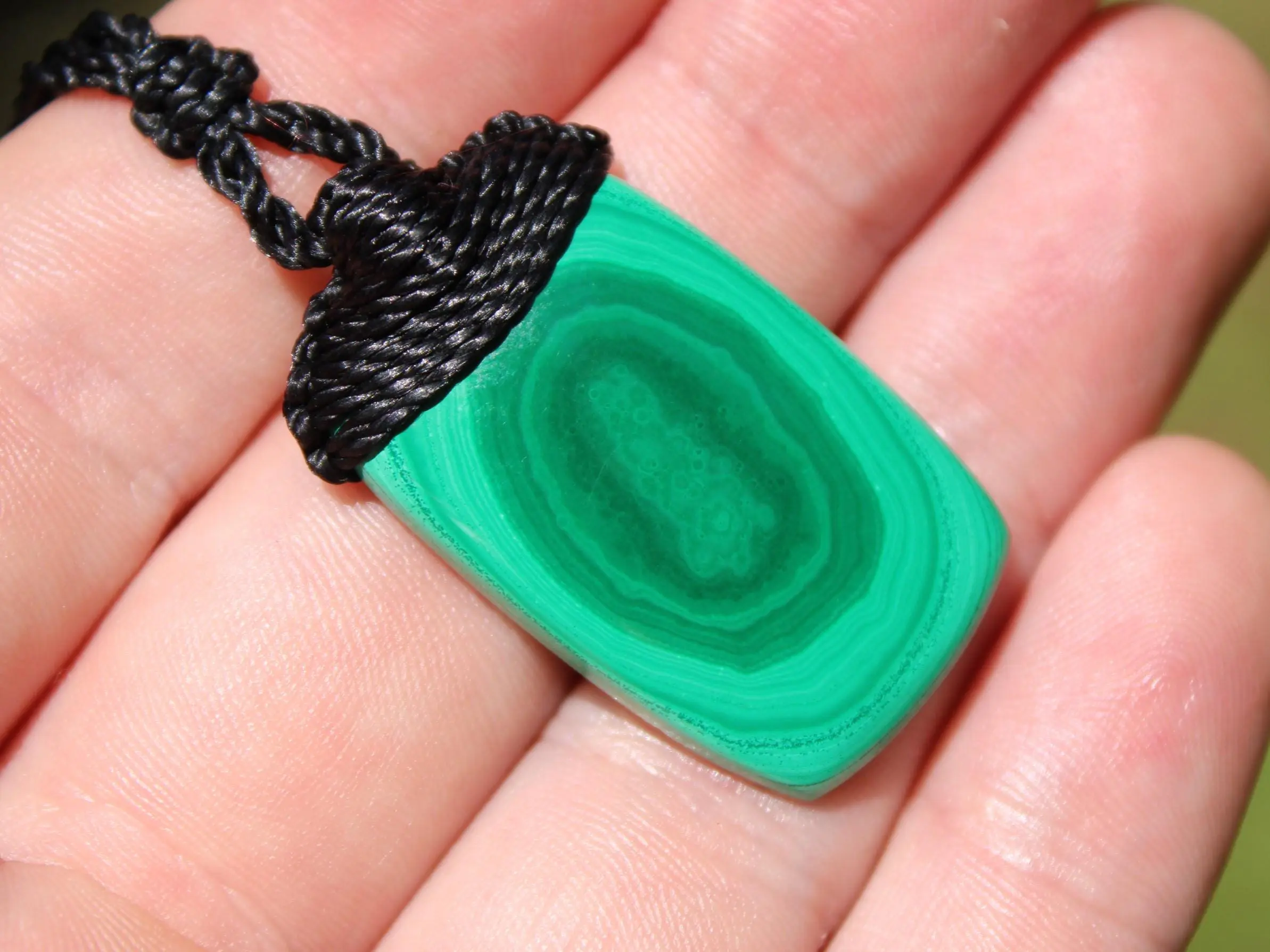 Malachite Necklace,Malachite Pendant, Elven Jewelry, crystal healing jewellery,Australian made Macrame Cord, Green stone talisman