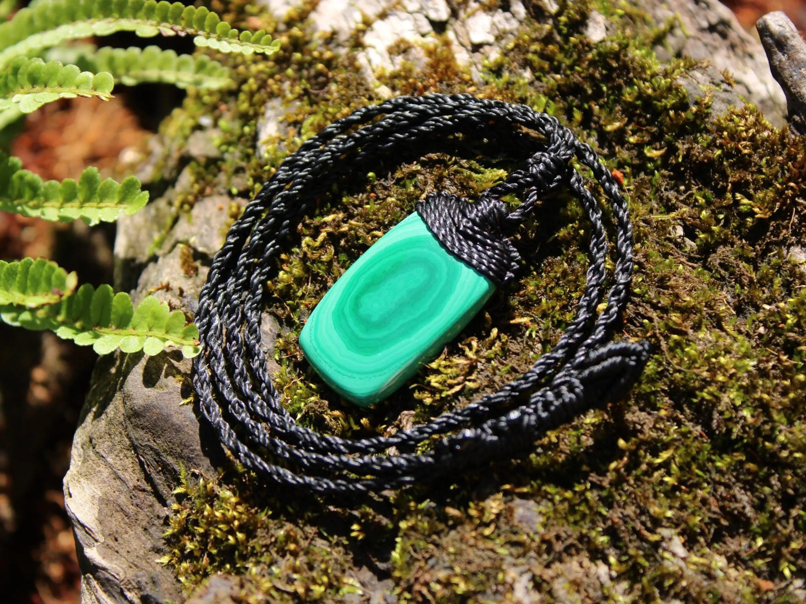 Malachite Necklace,Malachite Pendant, Elven Jewelry, crystal healing jewellery,Australian made Macrame Cord, Green stone talisman