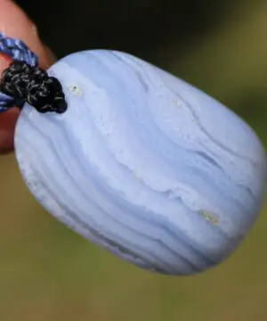 Australian Blue Lace Agate Necklace • Agate Creek Pendant • Tribal Healing Crystal Talisman • Handwoven Tropical Cord