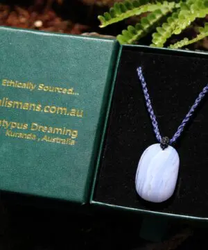 Australian Blue Lace Agate Necklace • Agate Creek Pendant • Tribal Healing Crystal Talisman • Handwoven Tropical Cord
