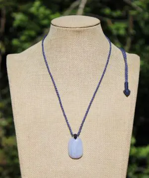 Australian Blue Lace Agate Necklace • Agate Creek Pendant • Tribal Healing Crystal Talisman • Handwoven Tropical Cord