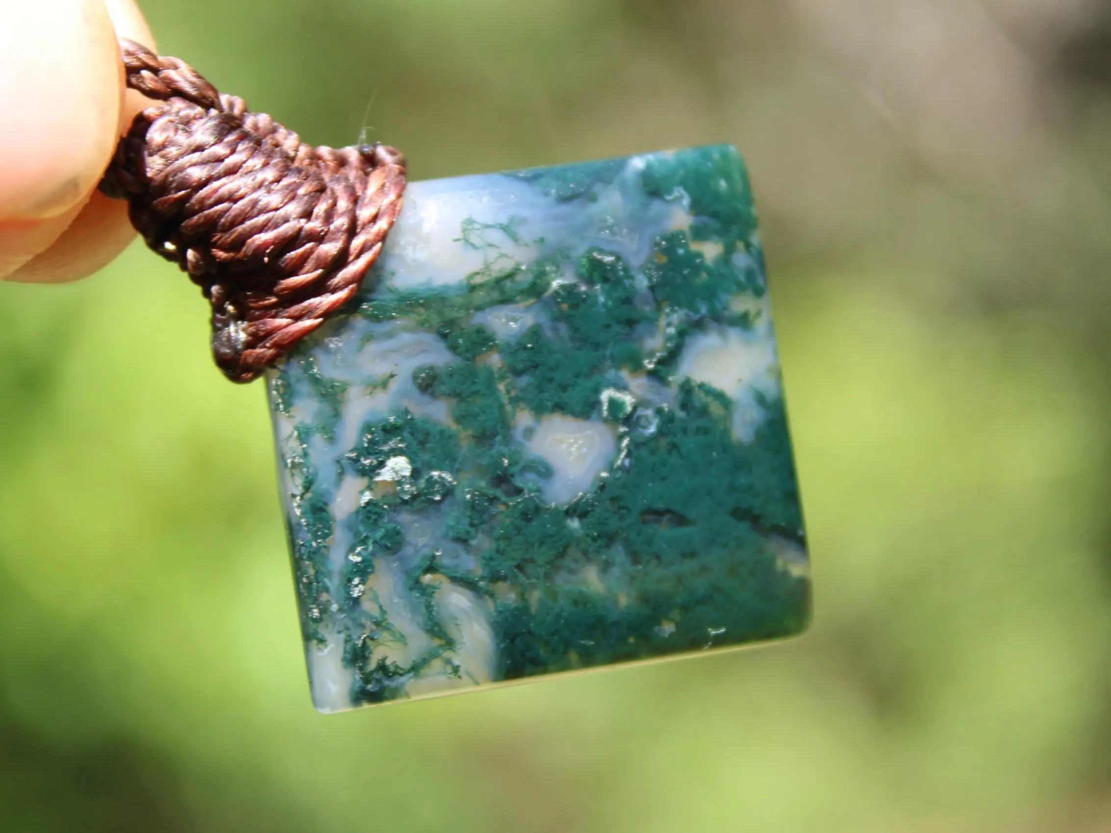 Green Moss Agate Necklace • Moss Agate Quartz Pendant • Australian Handmade Talisman • Tribal Healing Crystal Jewelry • Tropical Cord