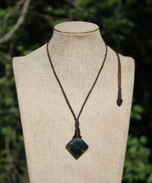 Green Moss Agate Necklace • Moss Agate Quartz Pendant • Australian Handmade Talisman • Tribal Healing Crystal Jewelry • Tropical Cord