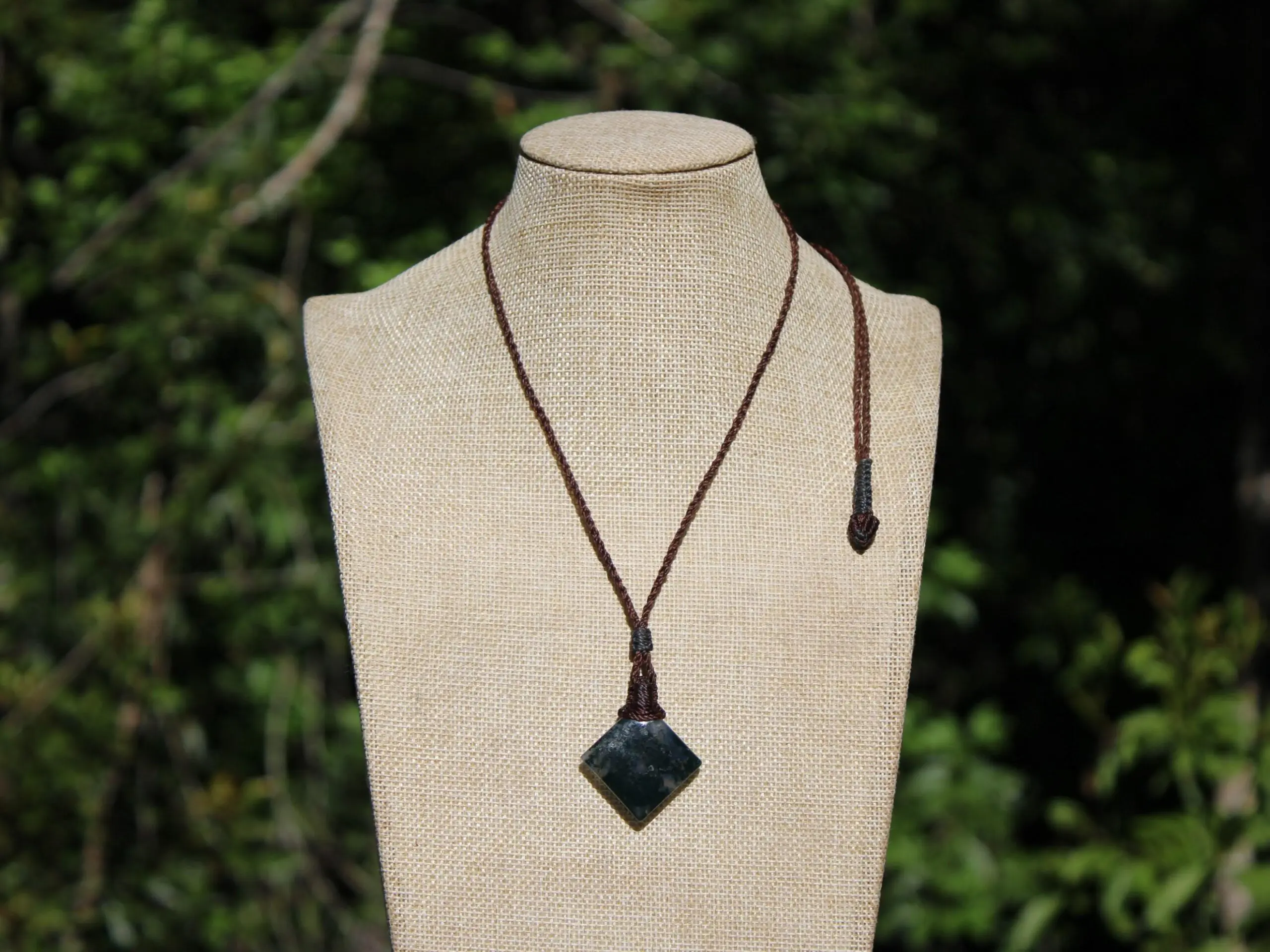 Green Moss Agate Necklace • Moss Agate Quartz Pendant • Australian Handmade Talisman • Tribal Healing Crystal Jewelry • Tropical Cord