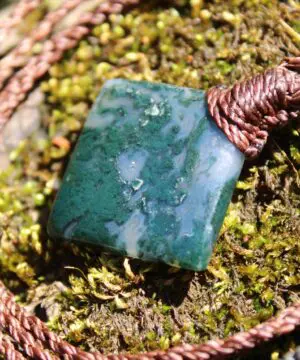Green Moss Agate Necklace • Moss Agate Quartz Pendant • Australian Handmade Talisman • Tribal Healing Crystal Jewelry • Tropical Cord