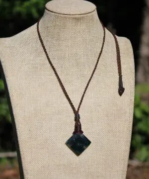 Green Moss Agate Necklace • Moss Agate Quartz Pendant • Australian Handmade Talisman • Tribal Healing Crystal Jewelry • Tropical Cord