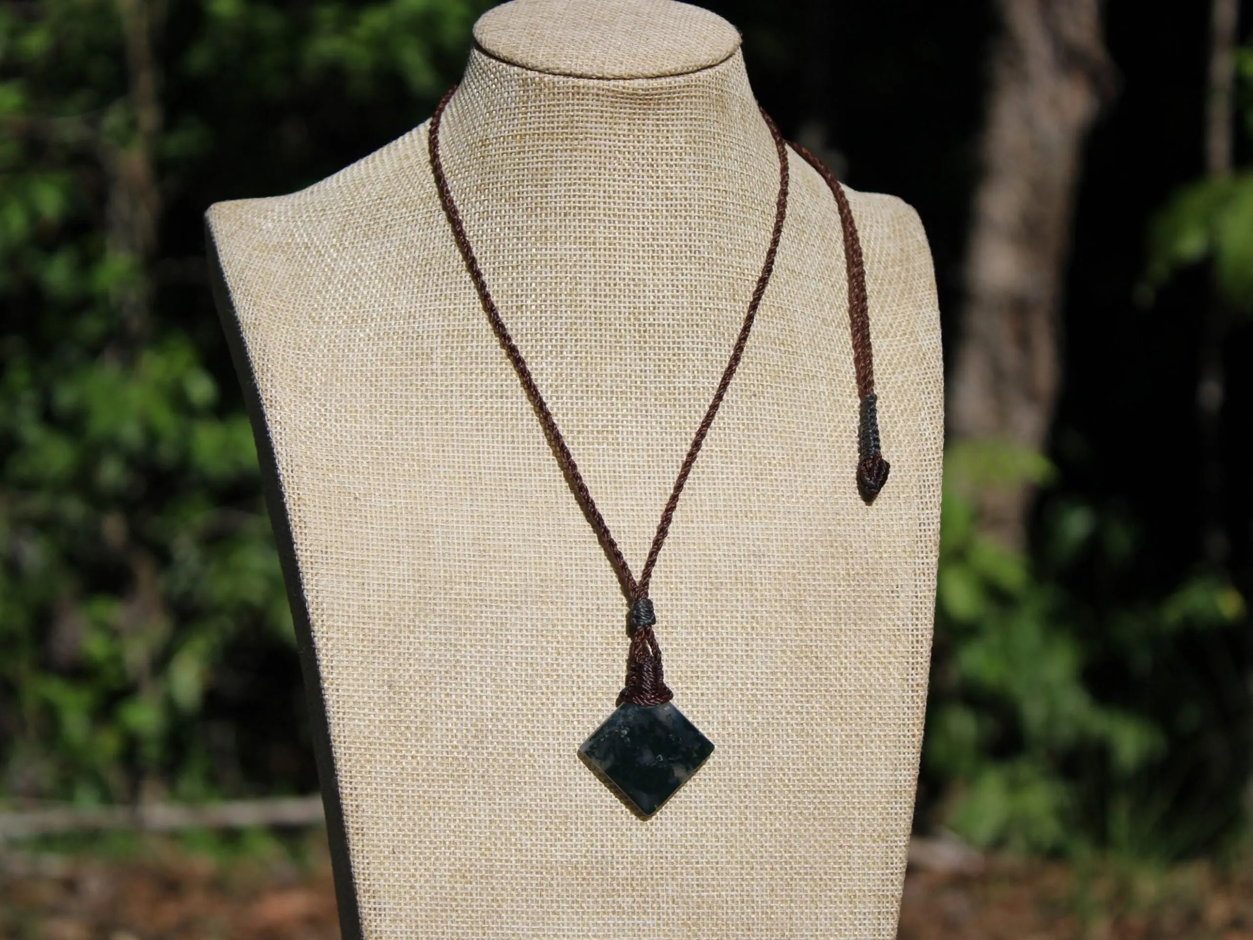 Green Moss Agate Necklace • Moss Agate Quartz Pendant • Australian Handmade Talisman • Tribal Healing Crystal Jewelry • Tropical Cord