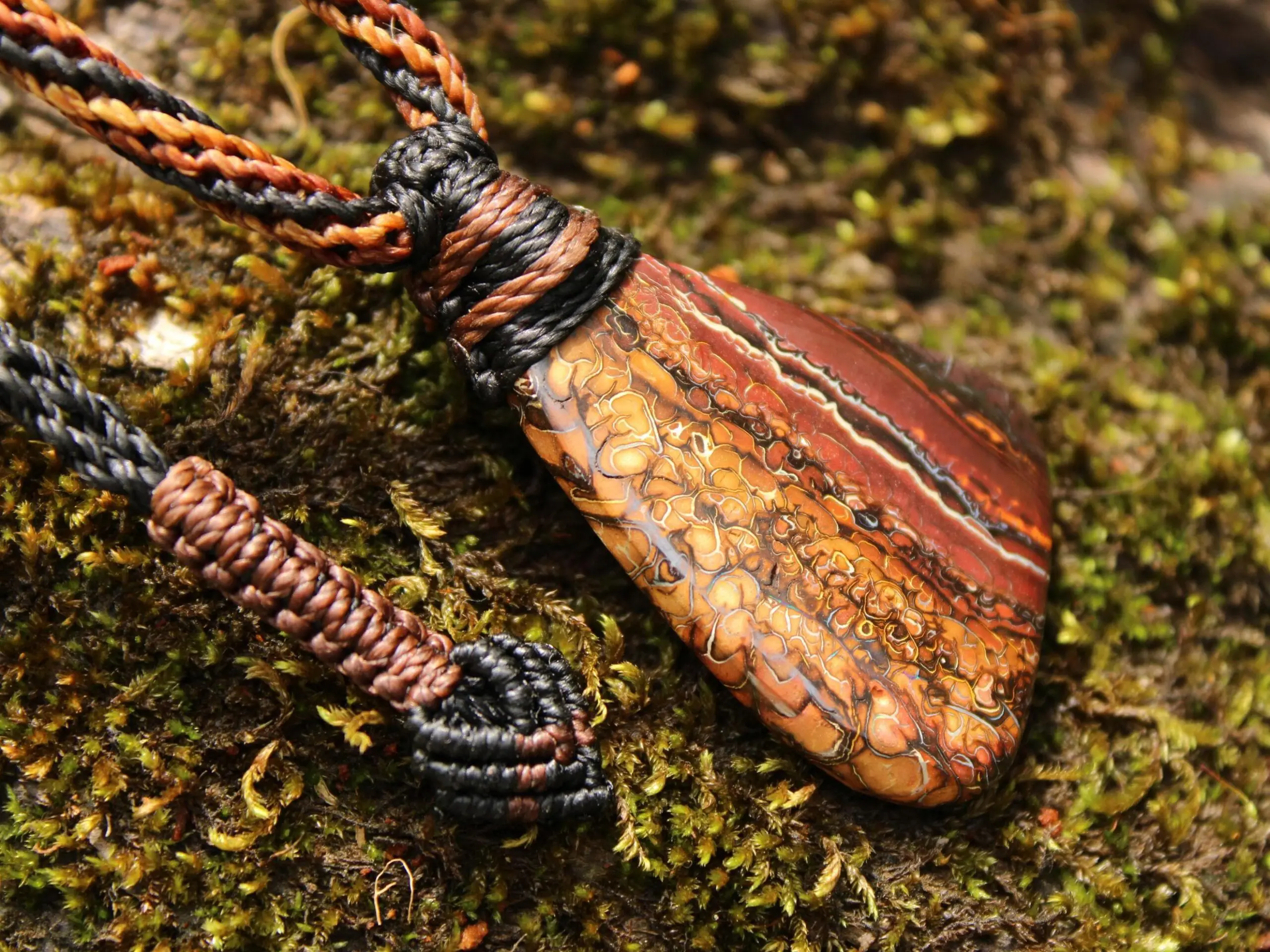 Koroit Boulder Opal Necklace • Australian Solid Opal Pendant • Hand-Polished Crystal Talisman • Australian made handwoven tropical cord