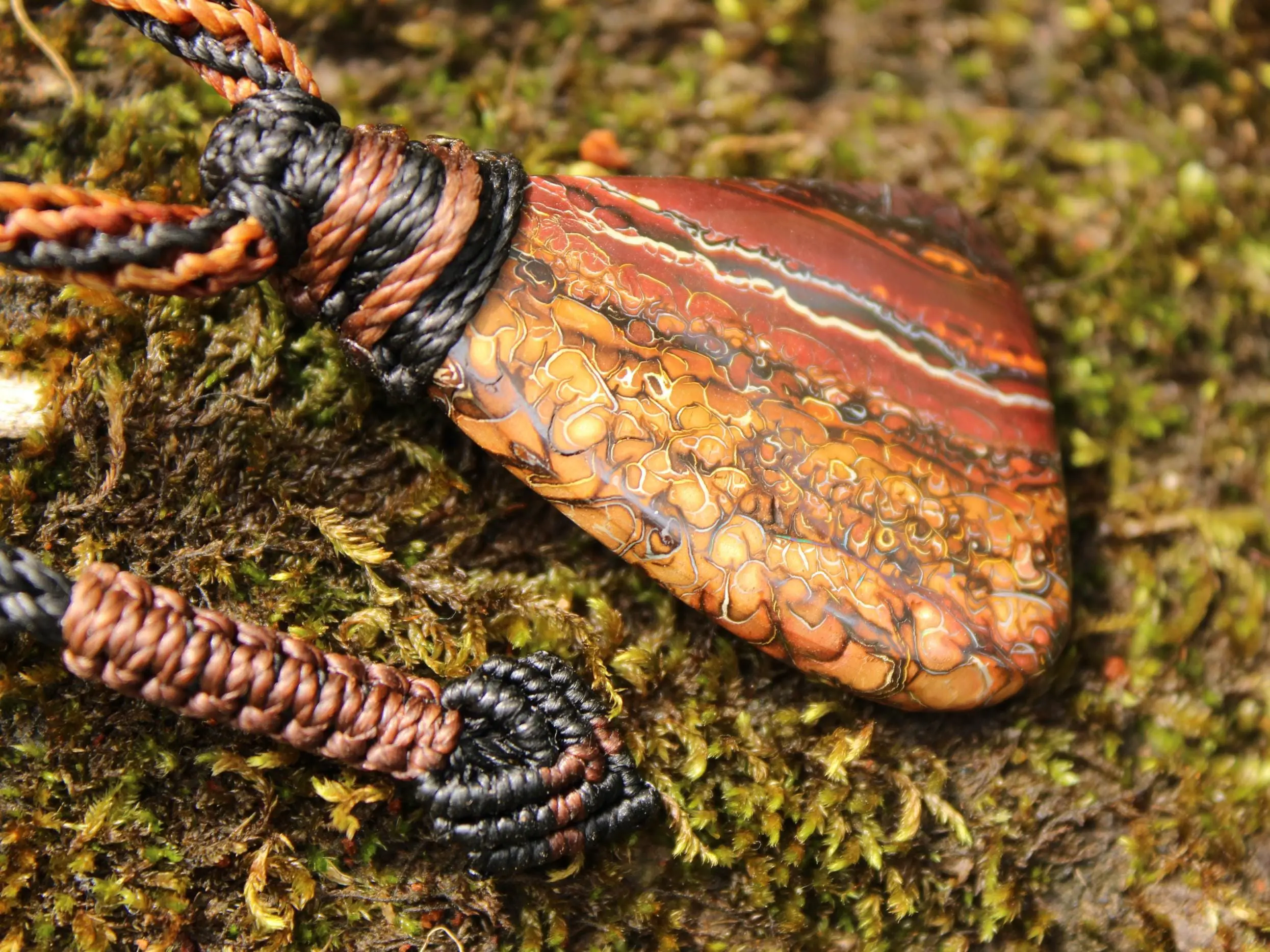 Koroit Boulder Opal Necklace • Australian Solid Opal Pendant • Hand-Polished Crystal Talisman • Australian made handwoven tropical cord