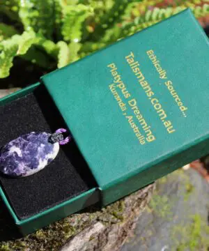 Australian Purple Lepidolite Necklace • Crystal Pendant • Celtic Tribal Jewelry • Summer Surfer Necklace • Handmade Macrame Tropical Cord