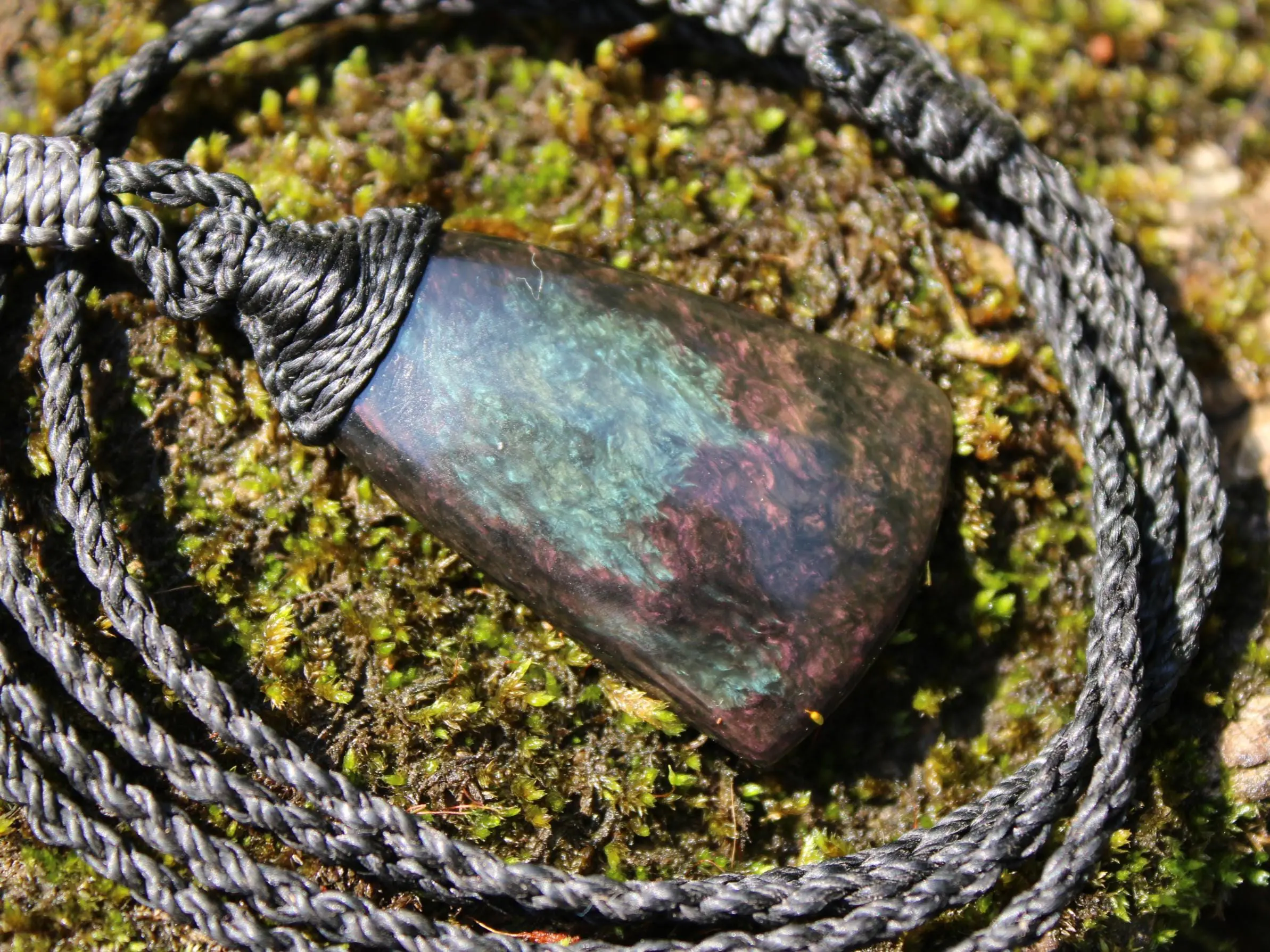 American Elven Rainbow Obsidian Pendant • Volcanic Glass Necklace • Healing Tribal Talisman • Australian Handmade Tropical Cord
