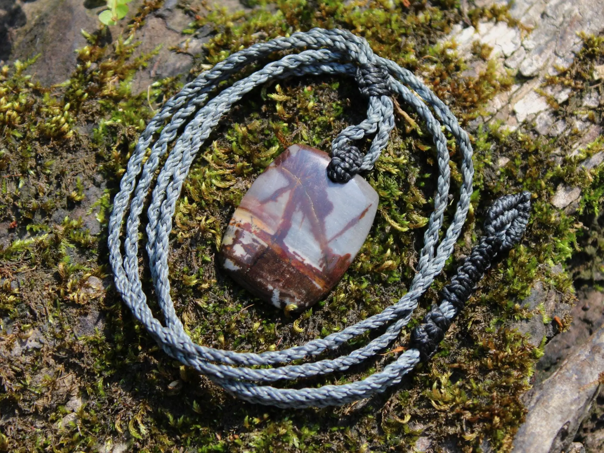 Australian Outback Jasper Pendant Necklace • Australian Handmade Handwoven Tropical Cord • Earthy Tribal Healing Stone Jewelry