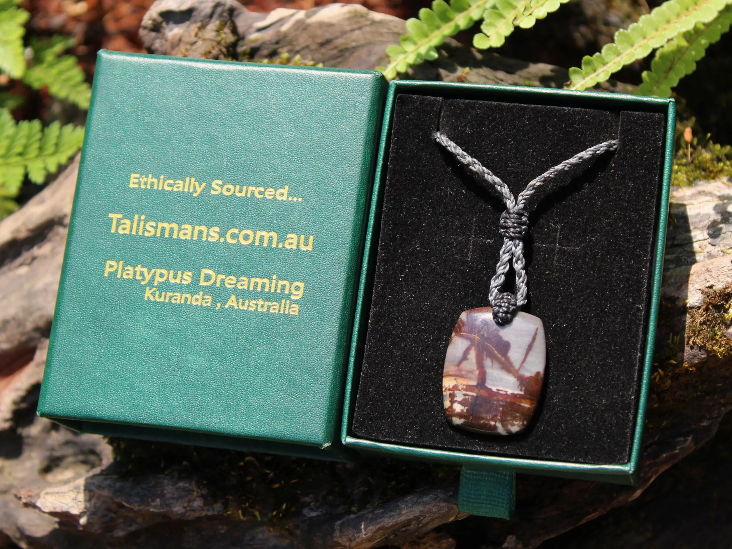 Australian Outback Jasper Pendant Necklace • Australian Handmade Handwoven Tropical Cord • Earthy Tribal Healing Stone Jewelry