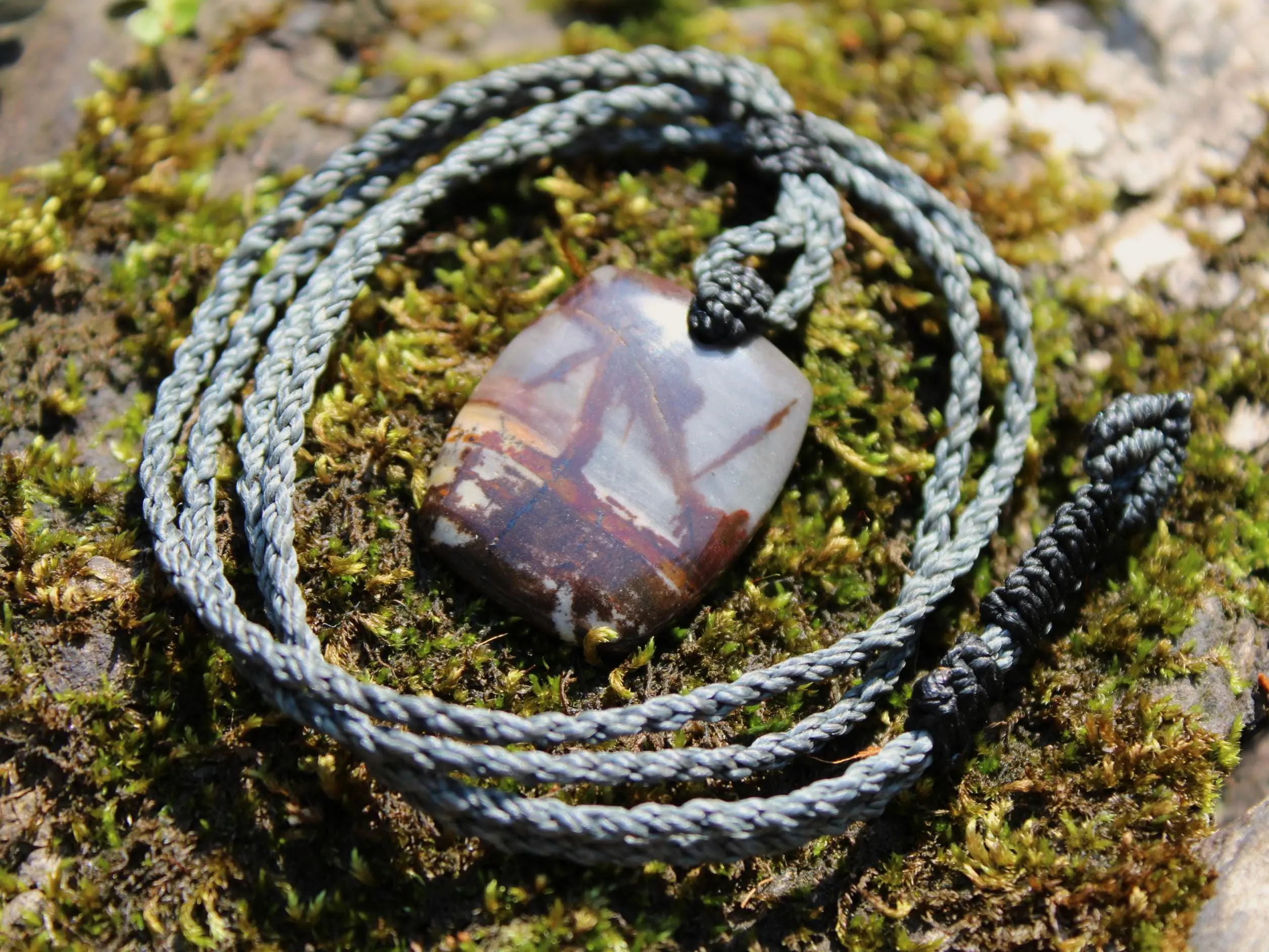 Australian Outback Jasper Pendant Necklace • Australian Handmade Handwoven Tropical Cord • Earthy Tribal Healing Stone Jewelry