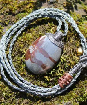 Australian Outback Jasper Pendant Necklace • Australian Handmade Handwoven Tropical Cord • Earthy Tribal Healing Stone Jewelry