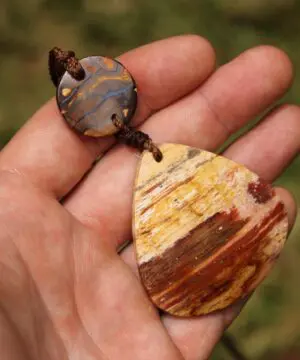 Australian Boulder opal, Australian creek Jasper, unique tribal necklace talisman, Australian made handwoven tropical Cord, Summer jewelry