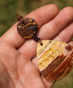 Australian Boulder opal, Australian creek Jasper, unique tribal necklace talisman, Australian made handwoven tropical Cord, Summer jewelry