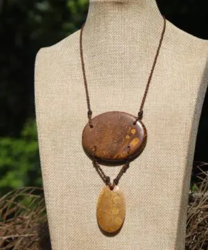 Orange Fossil Coral Necklace • Calligraphy Stone Talisman • Handmade Healing Jewelry • Australian handmade, handwoven tropical Cord Pendant