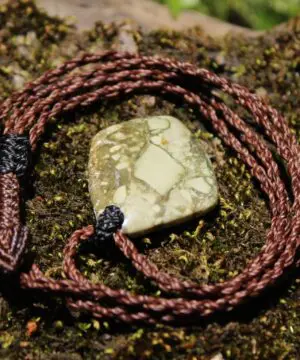 Australian Rainforest Jasper Pendant , Royal Rhyolite Necklace, Australian made macrame cord,ELVEN jewelry, green summer beach jewellery