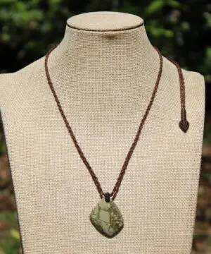 Australian Rainforest Jasper Pendant , Royal Rhyolite Necklace, Australian made macrame cord,ELVEN jewelry, green summer beach jewellery