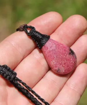 Australian ROYAL Rhodonite Necklace, Tribal pendant. Macrame necklace, Heart Chakra stone Jewelry, pink stone jewelry, Taurus necklace