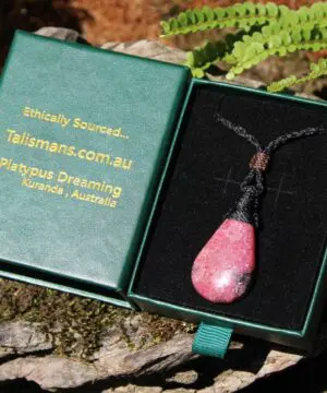 Australian ROYAL Rhodonite Necklace, Tribal pendant. Macrame necklace, Heart Chakra stone Jewelry, pink stone jewelry, Taurus necklace
