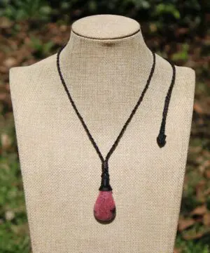 Australian ROYAL Rhodonite Necklace, Tribal pendant. Macrame necklace, Heart Chakra stone Jewelry, pink stone jewelry, Taurus necklace