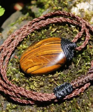 Australian Tiger Eye Pendant Necklace, MARA MAMBA Golden Tigereye, Australian made macrame cord healing jewellery, brown stone