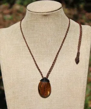 Australian Tiger Eye Pendant Necklace, MARA MAMBA Golden Tigereye, Australian made macrame cord healing jewellery, brown stone