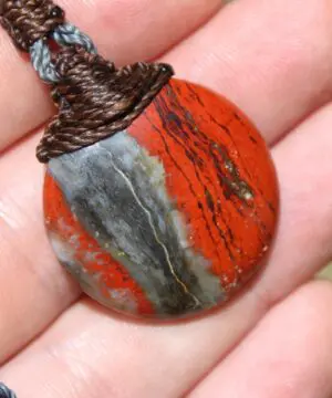 Australian Red Snakeskin Jasper Pendant ,Australian Macrame cord Crystal Necklace, healing crystal pendant, surfer summer pendant jewelry