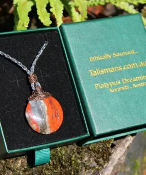 Australian Red Snakeskin Jasper Pendant ,Australian Macrame cord Crystal Necklace, healing crystal pendant, surfer summer pendant jewelry