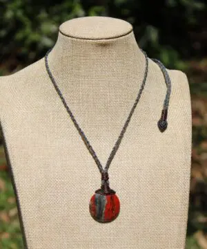Australian Red Snakeskin Jasper Pendant ,Australian Macrame cord Crystal Necklace, healing crystal pendant, surfer summer pendant jewelry