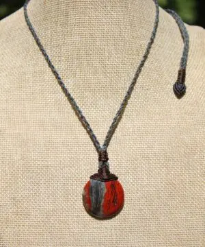 Australian Red Snakeskin Jasper Pendant ,Australian Macrame cord Crystal Necklace, healing crystal pendant, surfer summer pendant jewelry