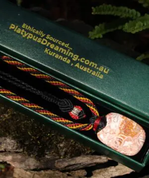 Australian Crazy Lace Agate Pendant Necklace, Australian HandMade handwoven tropical cord crystal healing Pendant Talisman, Black Yellow Red