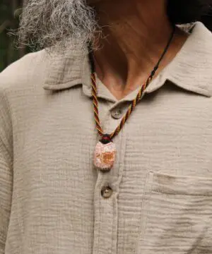 Australian Crazy Lace Agate Pendant Necklace, Australian HandMade handwoven tropical cord crystal healing Pendant Talisman, Black Yellow Red