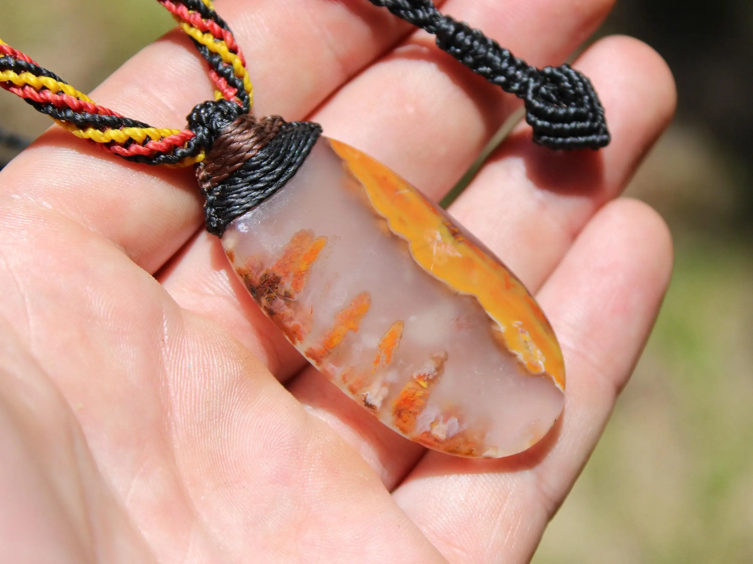 Kerrouchan Agate Pendant • Tribal Healing Crystal Necklace • Australian Handmade Tropical Cord • Indigenous Inspired Talisman