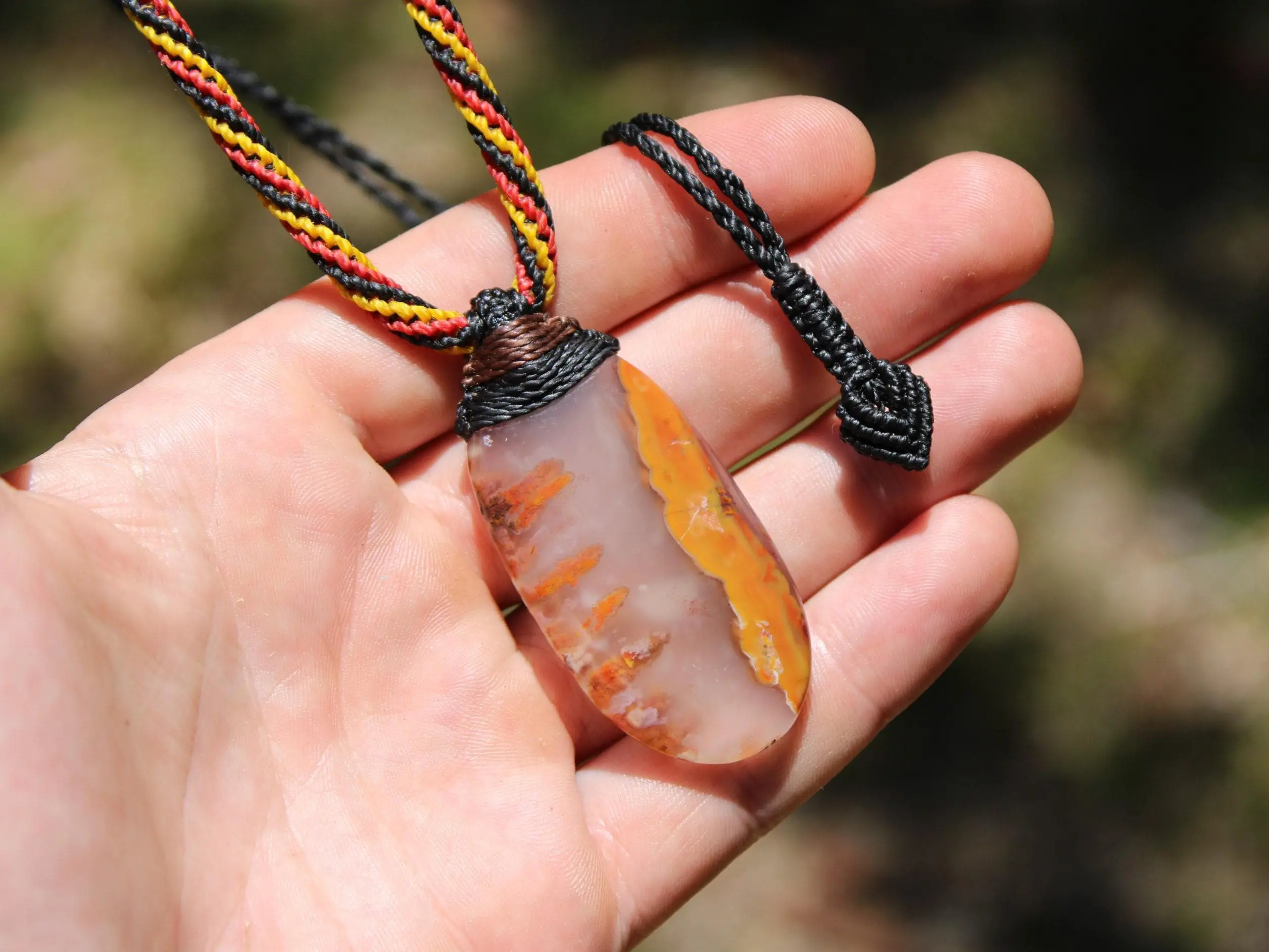 Kerrouchan Agate Pendant • Tribal Healing Crystal Necklace • Australian Handmade Tropical Cord • Indigenous Inspired Talisman