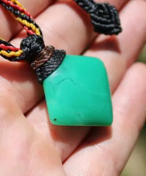 Australian Marlborough Chrysoprase Necklace • Gel Green Stone Pendant • Indigenous Inspired Tribal Talisman • Handmade Tropical Cord Jewelry