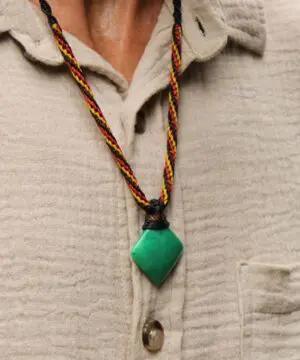 Australian Marlborough Chrysoprase Necklace • Gel Green Stone Pendant • Indigenous Inspired Tribal Talisman • Handmade Tropical Cord Jewelry