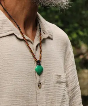 Australian Marlborough Chrysoprase Necklace • Gel Green Stone Pendant • Indigenous Inspired Tribal Talisman • Handmade Tropical Cord Jewelry