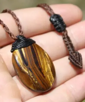 Australian Tiger Eye Pendant Necklace, MARA MAMBA Golden Tigereye, Australian made macrame cord healing jewellery, brown stone