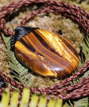 Australian Tiger Eye Pendant Necklace, MARA MAMBA Golden Tigereye, Australian made macrame cord healing jewellery, brown stone