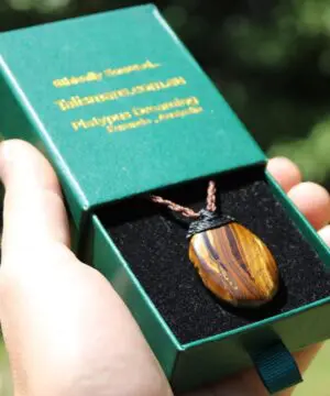 Australian Tiger Eye Pendant Necklace, MARA MAMBA Golden Tigereye, Australian made macrame cord healing jewellery, brown stone